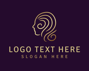 Makeup - Gold Woman Hair Ouline logo design