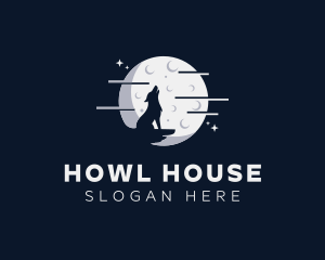 Moon Howling Wolf logo design