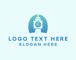 Negative Space - Blue Clock Tower Time logo design