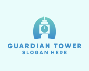 Blue Clock Tower Time logo design