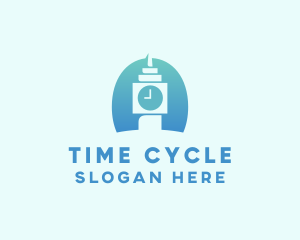 Blue Clock Tower Time logo design