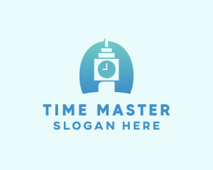 Blue Clock Tower Time logo design