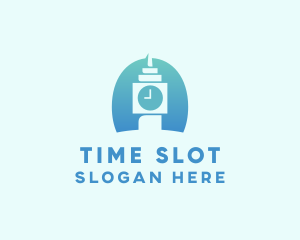 Blue Clock Tower Time logo design