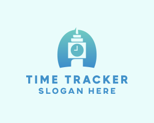 Blue Clock Tower Time logo design