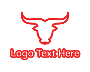 Horns - Red Outline Bull logo design