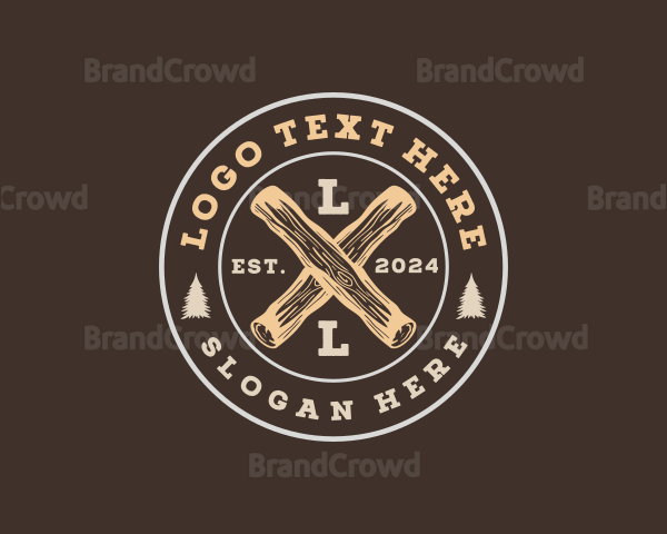 Wood Log Carpentry Logo