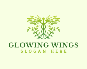 Caduceus Leaf Wings logo design