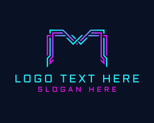 Telecommunication - Cyber Futuristic Circuit Letter M logo design