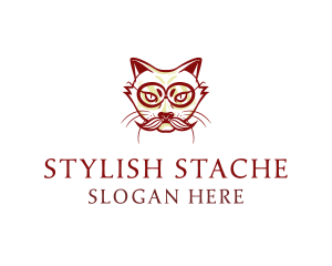 Cat Mustache Hipster logo design