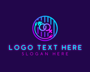 Strip Club - Neon Adult Handcuff logo design