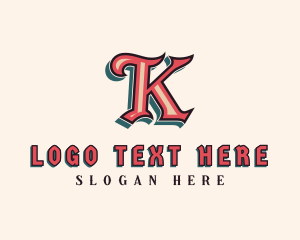 Typography - Medieval Boutique Brand Letter K logo design
