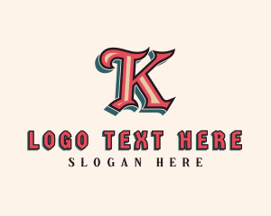 Barber - Medieval Boutique Brand Letter K logo design