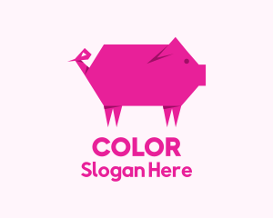 Animal - Pink Pig Origami logo design