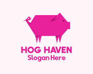 Hog - Pink Pig Origami logo design