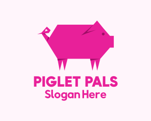 Piglet - Pink Pig Origami logo design