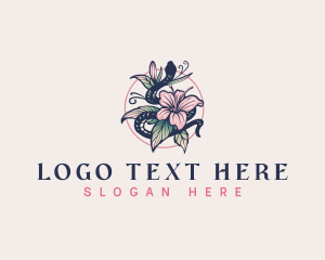 Animal - Boho Snake Leaf Flower logo design