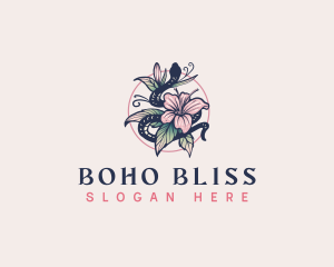 Boho Snake Leaf Flower logo design