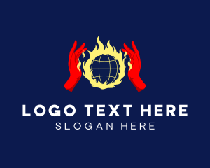 Hot - Flame Planet Hand logo design