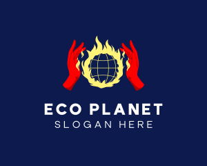 Flame Planet Hand logo design