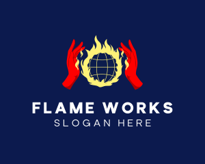 Flame - Flame Planet Hand logo design