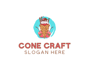 Ice Cream Waffle Fruit logo design