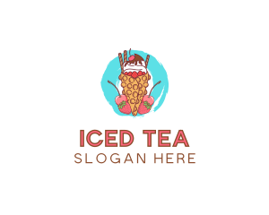 Ice Cream Waffle Fruit logo design