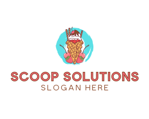 Ice Cream Waffle Fruit logo design