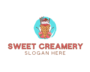 Ice Cream Waffle Fruit logo design