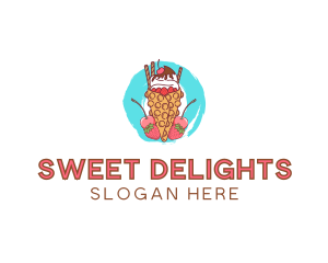 Treats - Ice Cream Waffle Fruit logo design