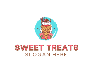 Ice Cream Waffle Fruit logo design