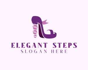 Ribbon Stiletto Shoe logo design