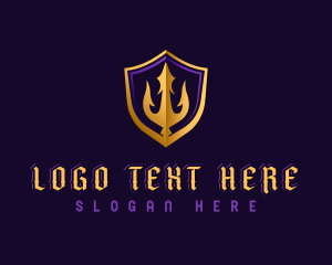 Spear - Shield Trident Weapon logo design