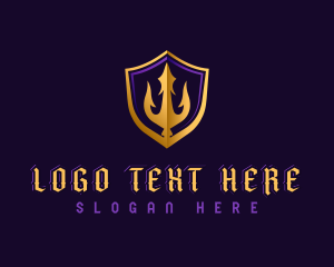 God - Shield Trident Weapon logo design