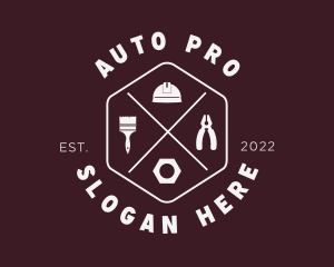 Equipment - Hipster Hexagon Handyman Tools logo design