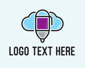 Elearning Center - Cloud Writing Pen logo design
