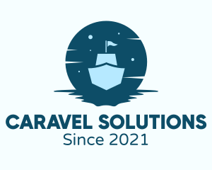 Caravel - Night Sailing Ship logo design