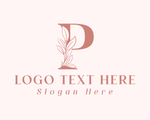 Pink - Elegant Leaves Letter P logo design
