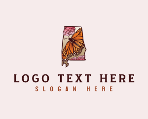 Map - Alabama Butterfly Floral logo design