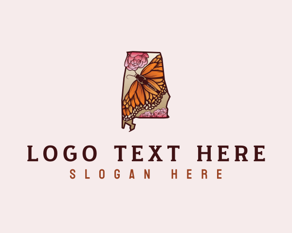 Map - Alabama Butterfly Floral logo design