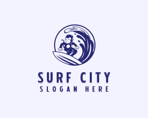 Monkey Surfing Waves logo design