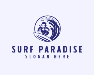 Monkey Surfing Waves logo design