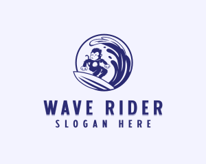 Monkey Surfing Waves logo design