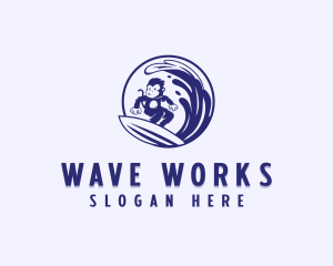 Monkey Surfing Waves logo design