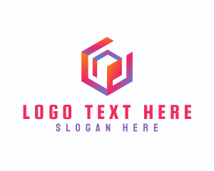 Tech - Gradient Abstract Cube logo design