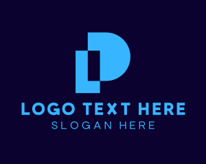 Pixelated - Blue Pixel Tech Letter P logo design