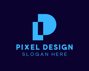 Blue Pixel Tech Letter P logo design