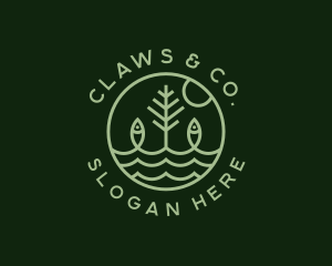 Tree Fish Waves logo design