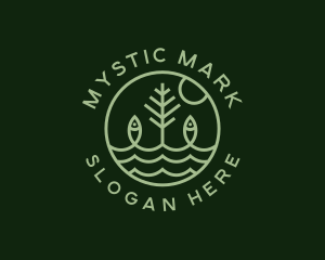 Tree Fish Waves logo design