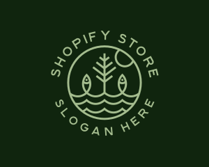 Tree Fish Waves logo design