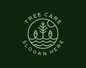 Tree Fish Waves logo design